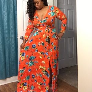 Floor-length Floral Wrap Dress